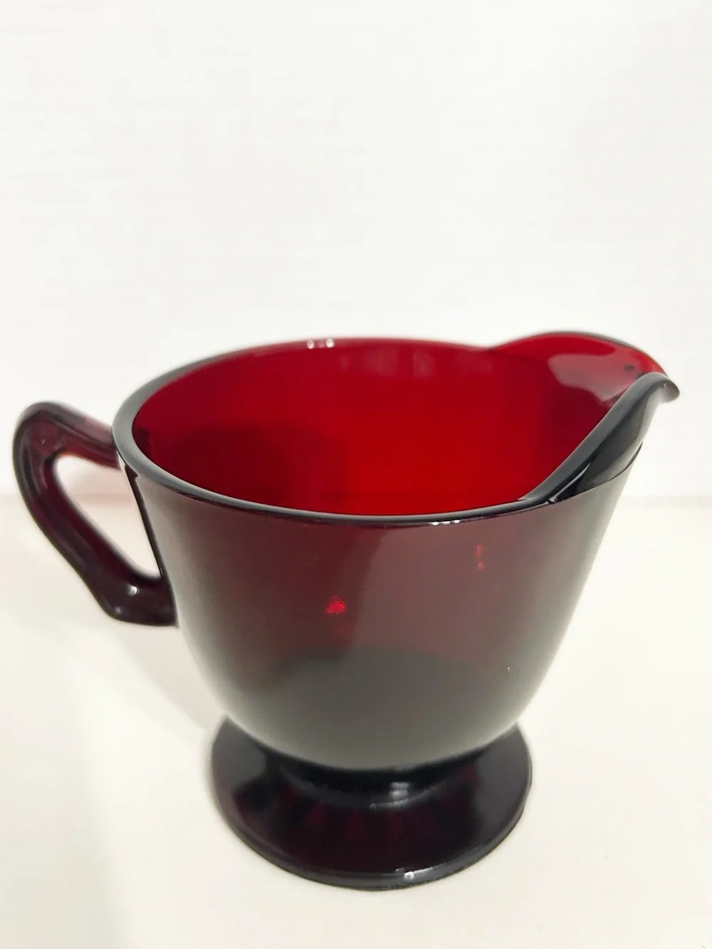 Vintage Anchor Hocking Royal Ruby Red Glass Foot Creamer Pitcher Starburst Base